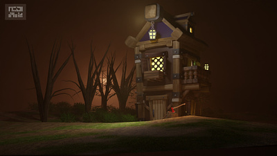 3D Viking House in the Middle of Night 3d 3dartist blender designer ui