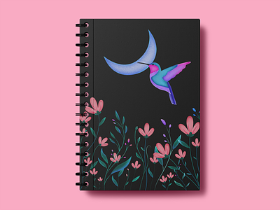 Hummingbird Illustration bird cover coverdesign design flowers graphic design hummingbird illustration moon notebook notebookcover