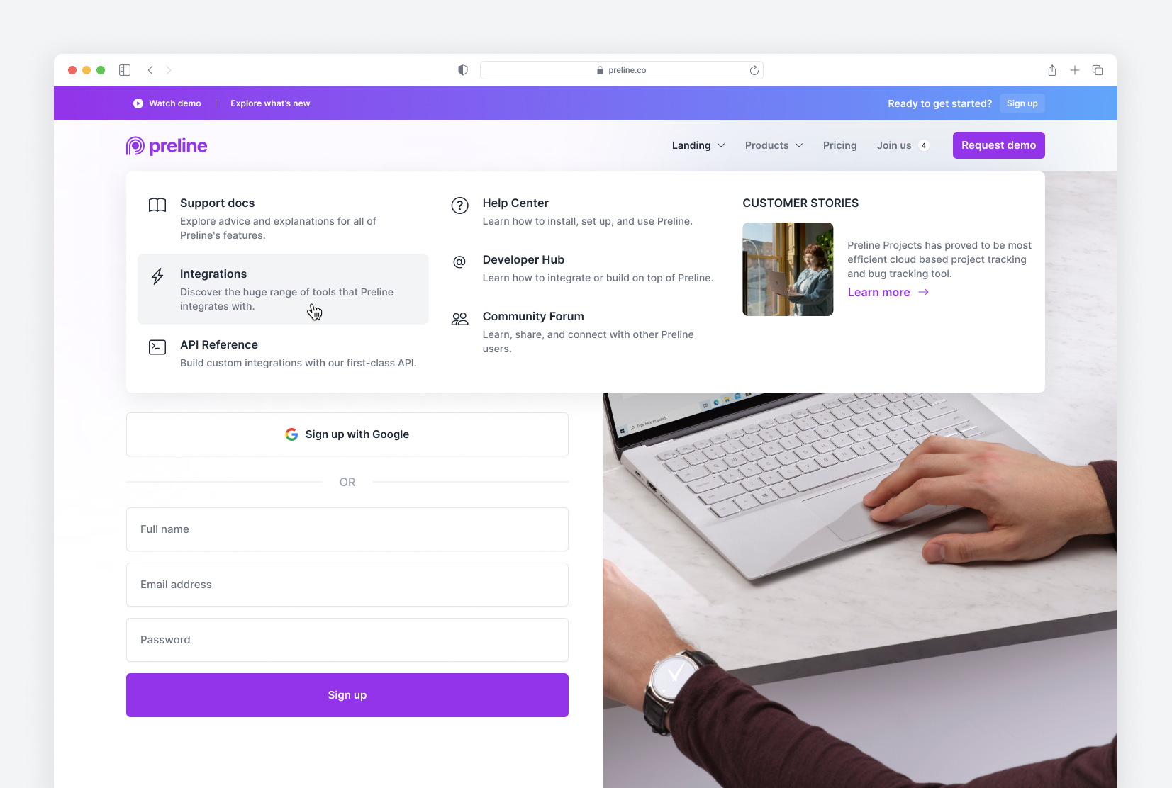 Navigation Mega Menu - Preline UI components form free header hero log in login nav navigation preline preline ui purple sign up signup splitscreen tailwind tailwind css ui user interface website