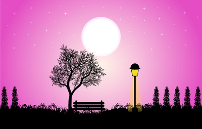 Moonlight Romantic Scenery in Gadern vector illustration moon
