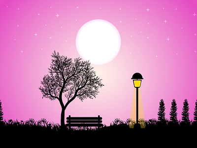 Moonlight Romantic Scenery in Gadern vector illustration moon