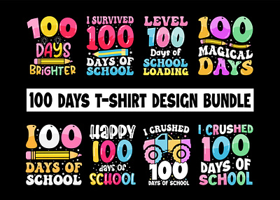 100th days of school t-shirt bundle, hundred days t-shirt design celebration colorful t shirt hundred days t shirt design typographic