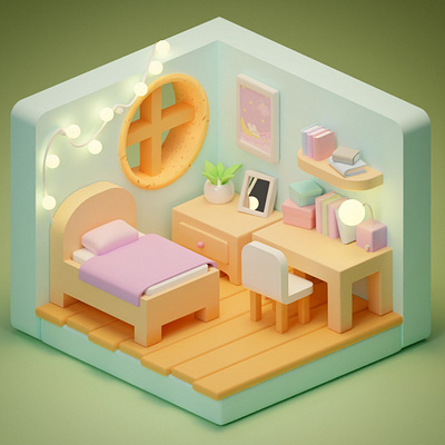 Cozy Isometric Bedroom 3D Model art bed bedroom cozy