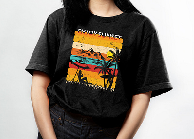 Enjoy the sunset summer retro t-shirt design. t shirtdesign wave
