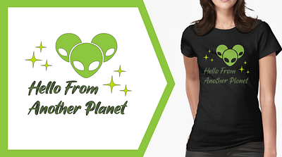 Hello from another planet alien branding cartoon graphic design illustration t shirt typographic unisex vector