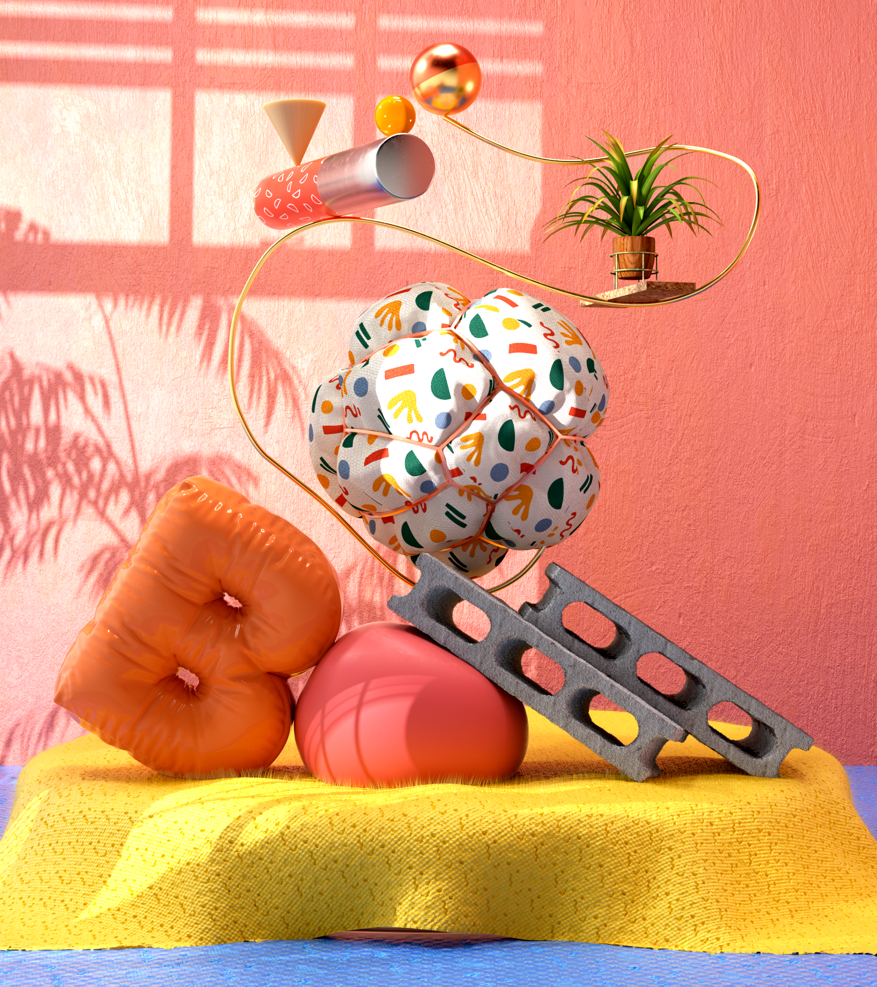 Balance. 3d 3d abstract ball ballon bricks c4d cinema4d composition in 3d exploration octane personal work still life.composition