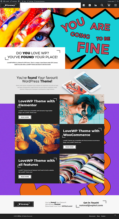 LoveWP WPKoi WordPress Theme app colorful elementor fashion modern portfolio purple template unique web design webdesign website wordpress