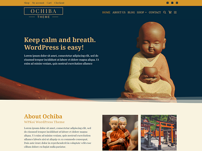 Ochiba WPKoi WordPress Theme app buddhism buddhist calm elementor modern portfolio religios template unique web design webdesign website wordpress