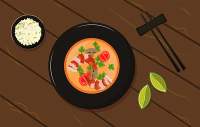 Tom yum food illustrator вектор вкусно горячо иллюстрация лайм палочки суп том ям
