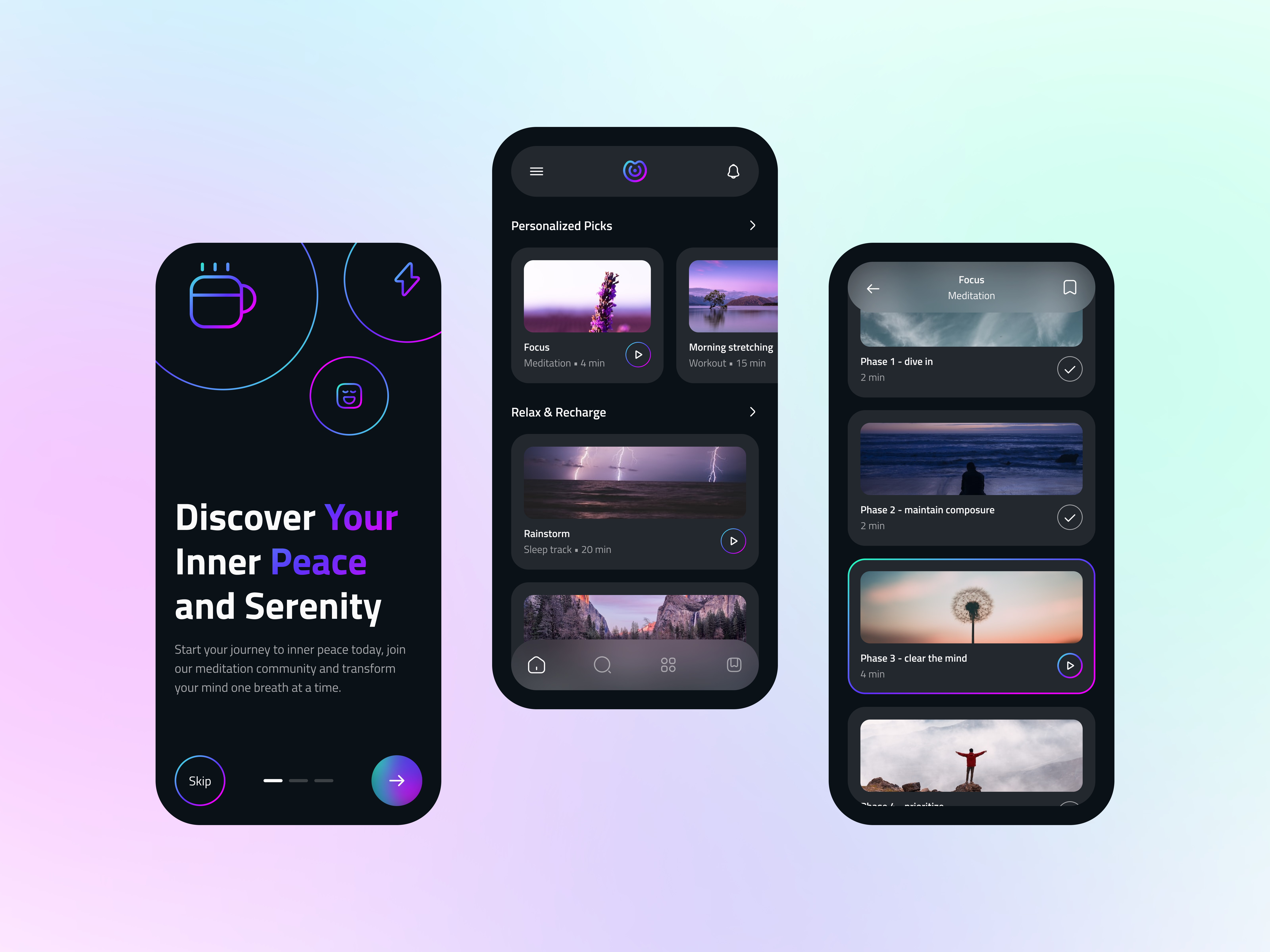 Workout, meditation, and mindfulness mobile app app clean design design design concept fitness meditation ui ui design yoga