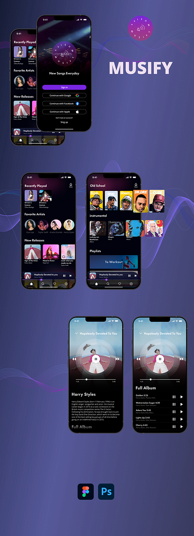 Music App app design typography ui ux