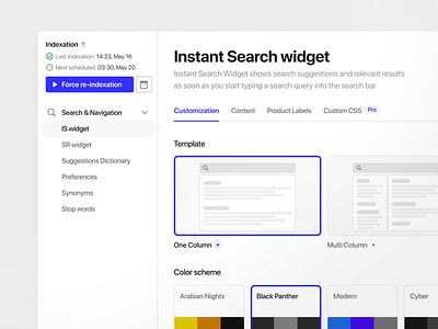 Admin Panel Search Widget Customization clean concept dashboard search settings templates theme ui ux widget