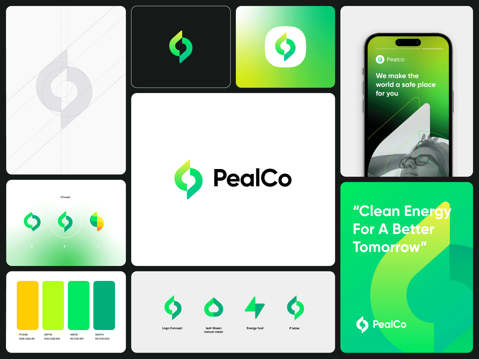 PealCo Branding brand guidlines brand identity branding branding design design energy energy logo green icon logo logo concept logo designer logo mark modern modern logo ui ui cards