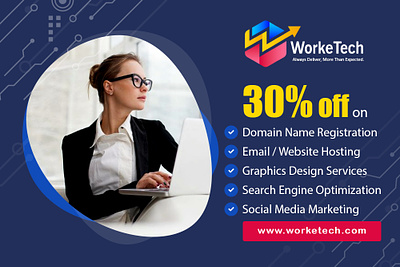 30% Off on WorkeTech Services email marketing email mrketing graphics design search engine optimization sem seo social media mrketing web design web development