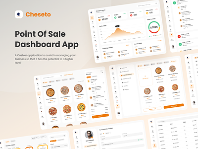 Cheseto Restaurant POS App - Full Preview available beverage burger chasier customer dashboard app dishes food history kitchen management menu pizza pointofsale profile restaurant takeaway trending uiux web design
