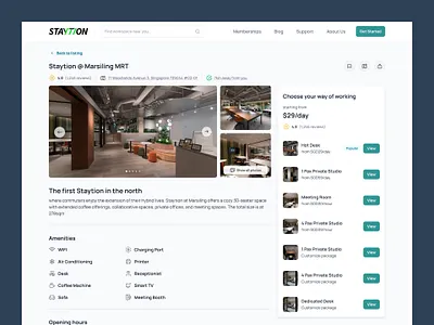Staytion - Listing Page analytics booking co working space dailyui landing page listing reservation ui ui ux ux web design