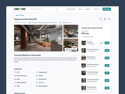 Staytion - Listing Page analytics booking co working space dailyui landing page listing reservation ui ui ux ux web design
