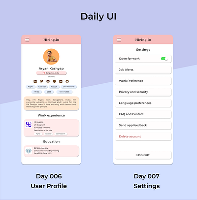 Daily UI Challenge Day 006-007. Profile and settings page appdesign dailyui dailyuichallenge dailyuiday6 dailyuiday7 design profilepage settingspage ui