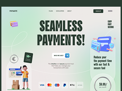 PayMate - FinTech Landing Page banking branding design fintech minimal mobile app mobile banking paymnet send money ui ux webapp