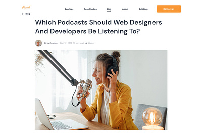 Article about podcasts Website article branding design landing podcasts web