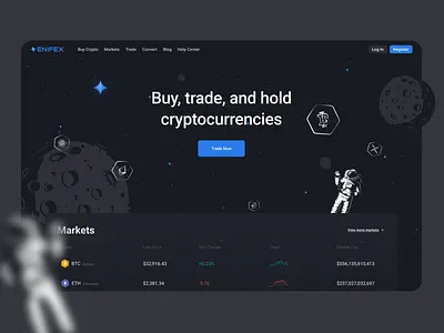 Enifex - Buy, trade, and hold cryptocurrencies binance bitcoin branding creative cryptocurrency dark design logo market night ui ui ux design uikit webdeisgn