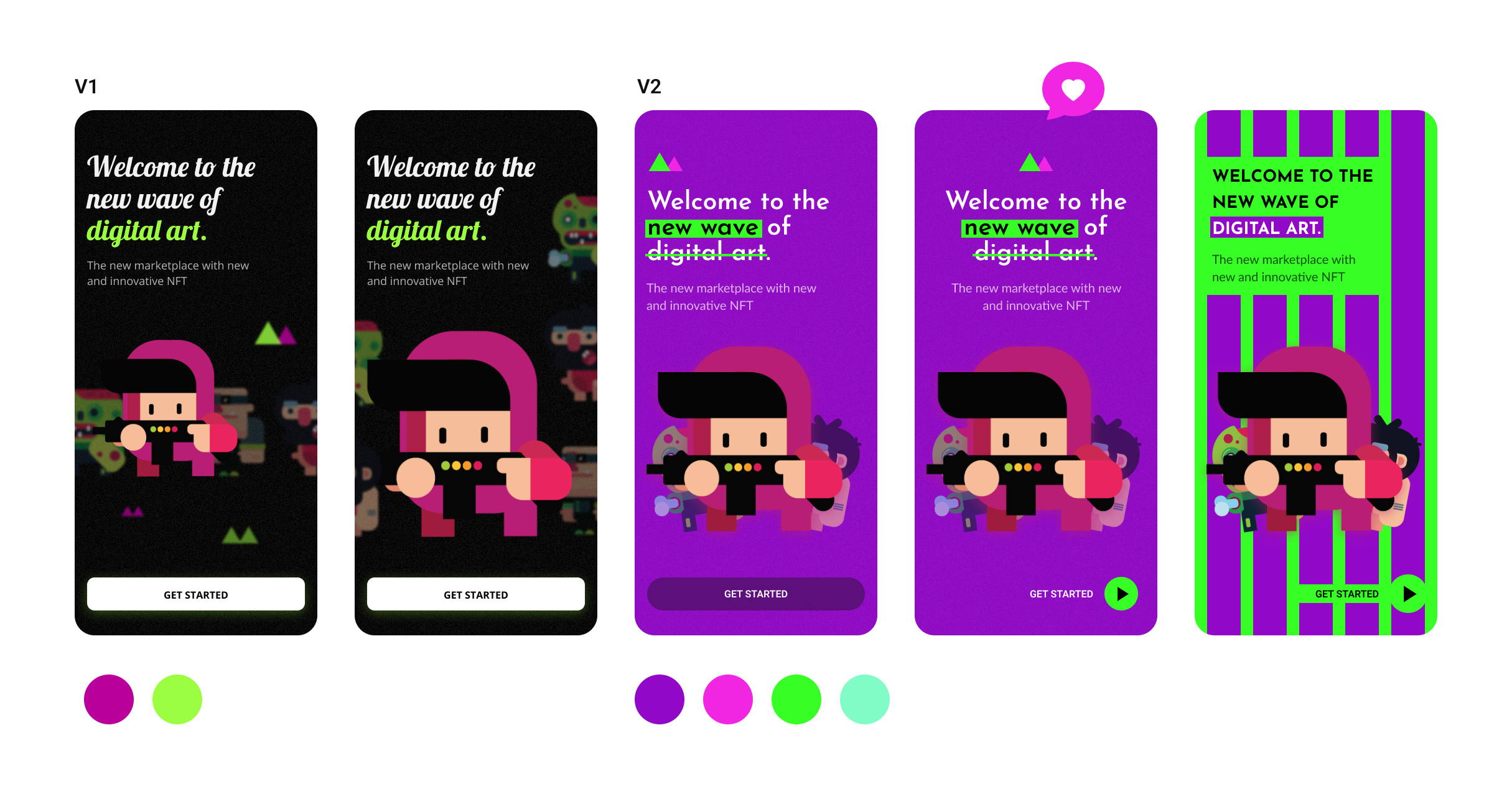 Visual exploration of the Home screen following the retro & punk moodboard