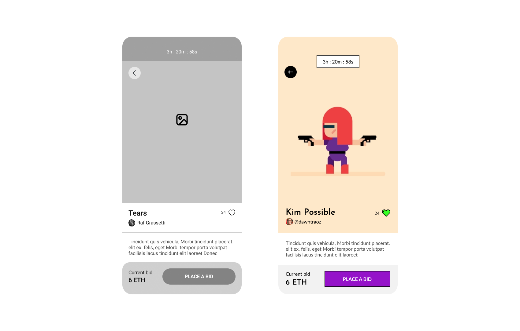 NFT detail page designed with the visual direction chosen