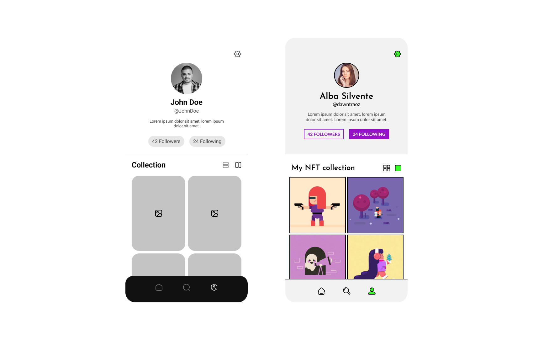 Profile page designed with the visual direction chosen