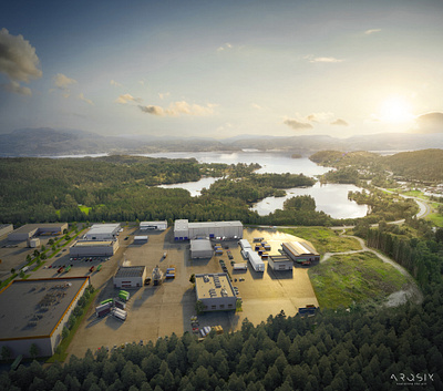 CGI - Nordhordaland næringspark 3d 3dsmax aerial archviz coronarender drone exterior industry overview render visualization
