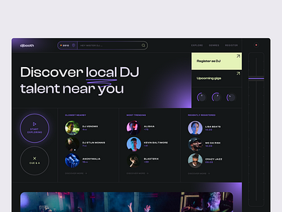 DJ Platform Landing Page artists creative dark dark mode design dj landing landing page music platform ui ux web webdesign website