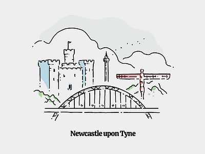 Newcastle upon Tyne bridge clouds england hand drawn illustration newcastle procreate uk