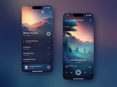 Meditation App Concept app calm design dreamy glassmorphism meditation music player playlist relax sleep soft ui ux