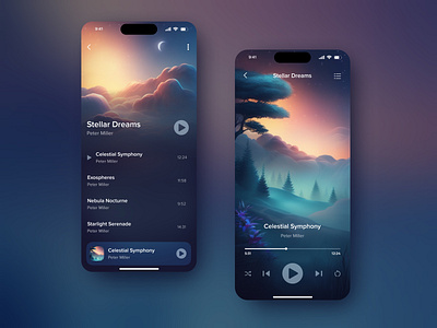 Meditation App Concept app calm design dreamy glassmorphism meditation music player playlist relax sleep soft ui ux