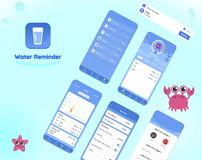 Design app Water Reminder app design application mobile app ui ui design uiux ux water reminder