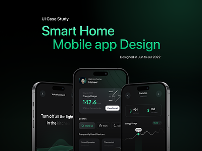 Smart home UI Case Study app case study clean dark design device home home automation house ios iot minimal mobile mobile app smart device smart home smart home app tech technology ui