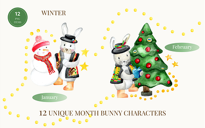 12 unique month bunny characters branding bunny bunny characters calendars design dribbble illustration posters ukraine design watercolor