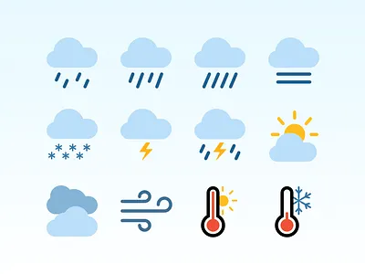 Weather Icons (2) cloud clouds downpour fog heavy rain high temperature icon icons lightning low temperature rain shower thermometer weather weather app wind