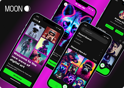 Moon - NFT Mobile App Design artwork design futuristic neon nft sci fi ui ux