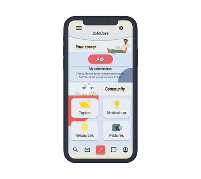 SafeCave MENtal Health Forum app design men mental health ui ux