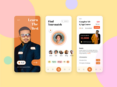 Online Course App UI Design. adobexd android app appdesign appui appux design experience figma iphone mobile mobileapp prototype ui uidesign uiux userinterface ux uxdesign wireframe