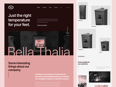 Bella Thalia branding clean fire fireplace furniture heat homepage hot interior landing page minimal modern red stove ui web design