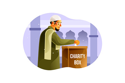 Muslims give alms in the charity box mosque