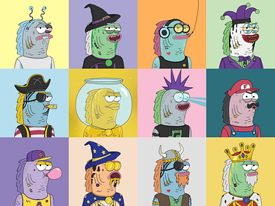 House of Finns Character Illustration avatars blockchain branding cartoon character character design color crypto fish graphic design illustration lakers nft nft art nftart pirate rick and morty spongebob