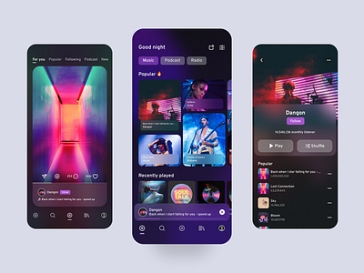 Muxica - Music streaming app app artist concert design elegant explore glassmorphism gradient home mobile music player ui vibrant