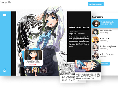 Anime Character Profile Design anime app design graphic design illustration ui ux