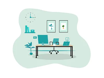 Office workstation furniture interior concept. branding design flat graphic design homepage illustration interior interior design landing landing page logo modern office desk ui uiux vector website