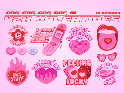Y2K Valentine's day 2000s clipart design illustration pink quotes retro valentines day y2k pink