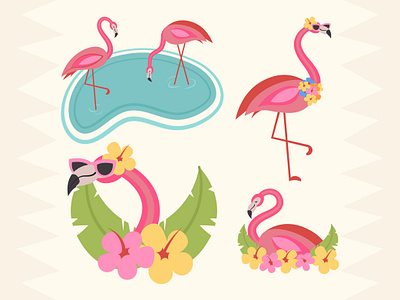 Summer flamingo beach clipart design flamingo illustration retro summer summer flower tropical