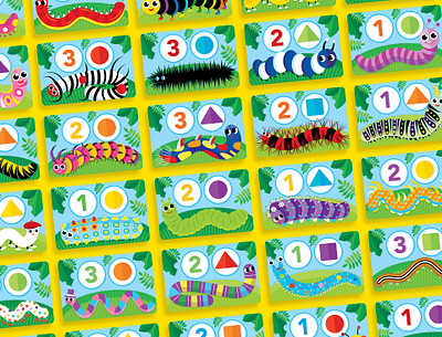 Patty-Pillar Game Card Illustrations card card design cards caterpillar caterpillars childrens game educational game kids kids game learning matching game numbers packaging playing cards preschool shapes