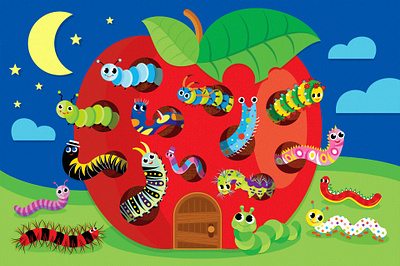 Patty-Pillar Game Illustration apple caterpillar caterpillars childrens family game game design home illustration kids moon nest vector